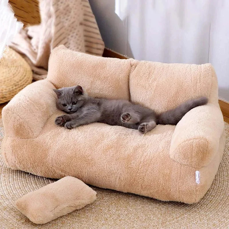 Luxury Cat Plush Bed Sofa | Soft Warm Pet Bed for Cats & Small Dogs - 2 Sizes, 4 Colours