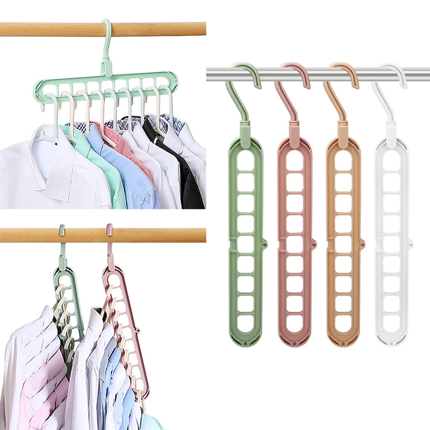 9 in 1 Smart Space-Saving Hanger | Cascading Closet Organiser with 360° Rotating Hook - Pack of 10