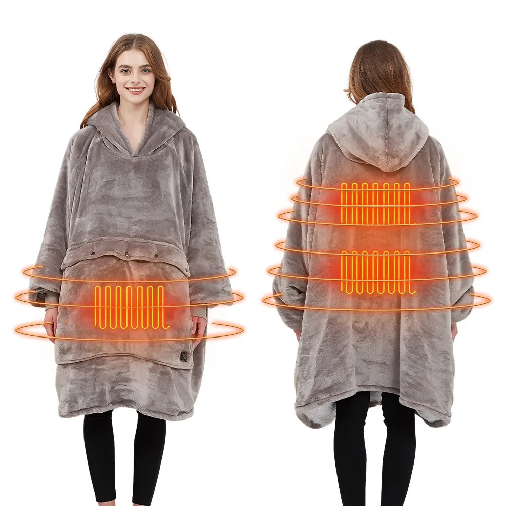 Oversized Heated Hoodie | USB Electric Wearable Blanket Hoodie for Men & Women - Flannel & Wool