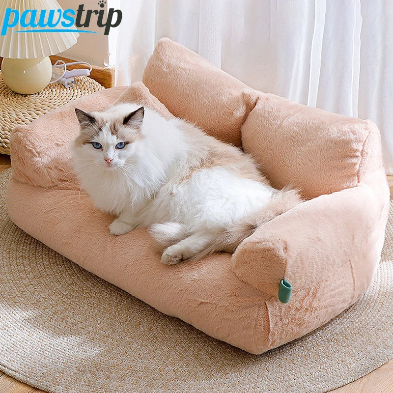 Luxury Cat Plush Bed Sofa | Soft Warm Pet Bed for Cats & Small Dogs - 2 Sizes, 4 Colours