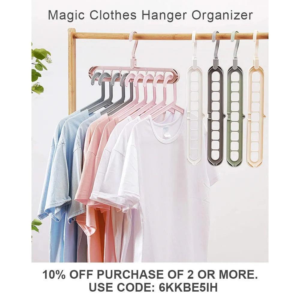 9 in 1 Smart Space-Saving Hanger | Cascading Closet Organiser with 360° Rotating Hook - Pack of 10