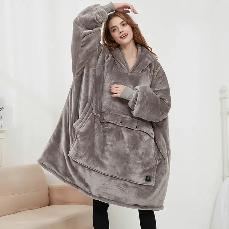 Oversized Heated Hoodie | USB Electric Wearable Blanket Hoodie for Men & Women - Flannel & Wool