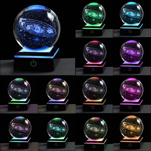 Solar System Crystal Ball | 3D Engraved Galaxy Glass Sphere with LED Base