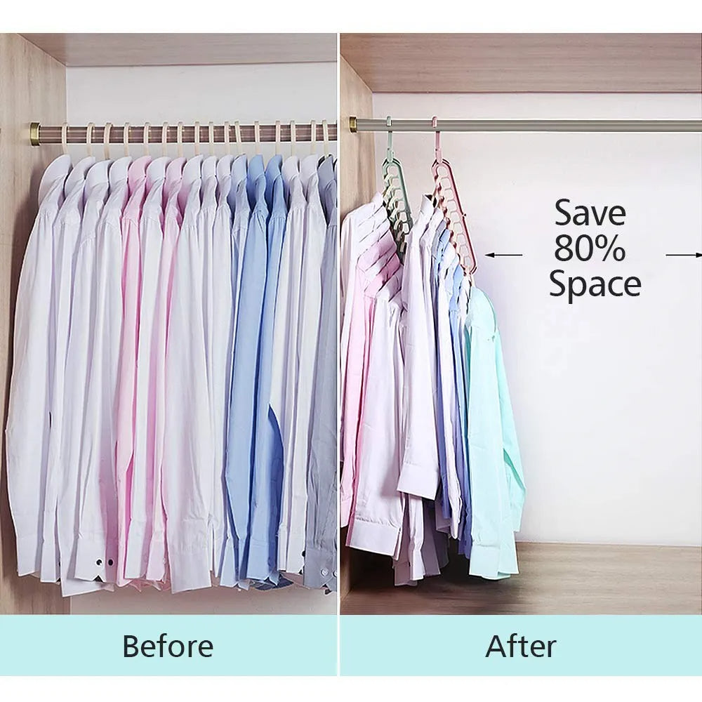 9 in 1 Smart Space-Saving Hanger | Cascading Closet Organiser with 360° Rotating Hook - Pack of 10