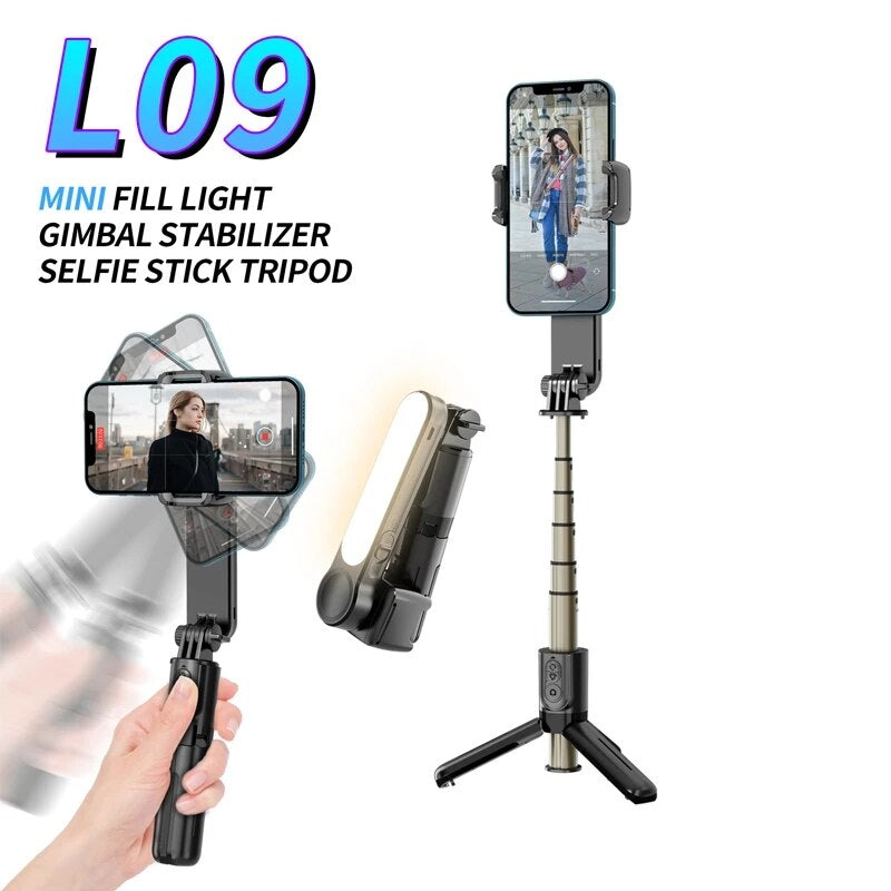 Handheld Gimbal Stabilizer Selfie Stick | Bluetooth Phone Stabilizer with LED Fill Light - L09