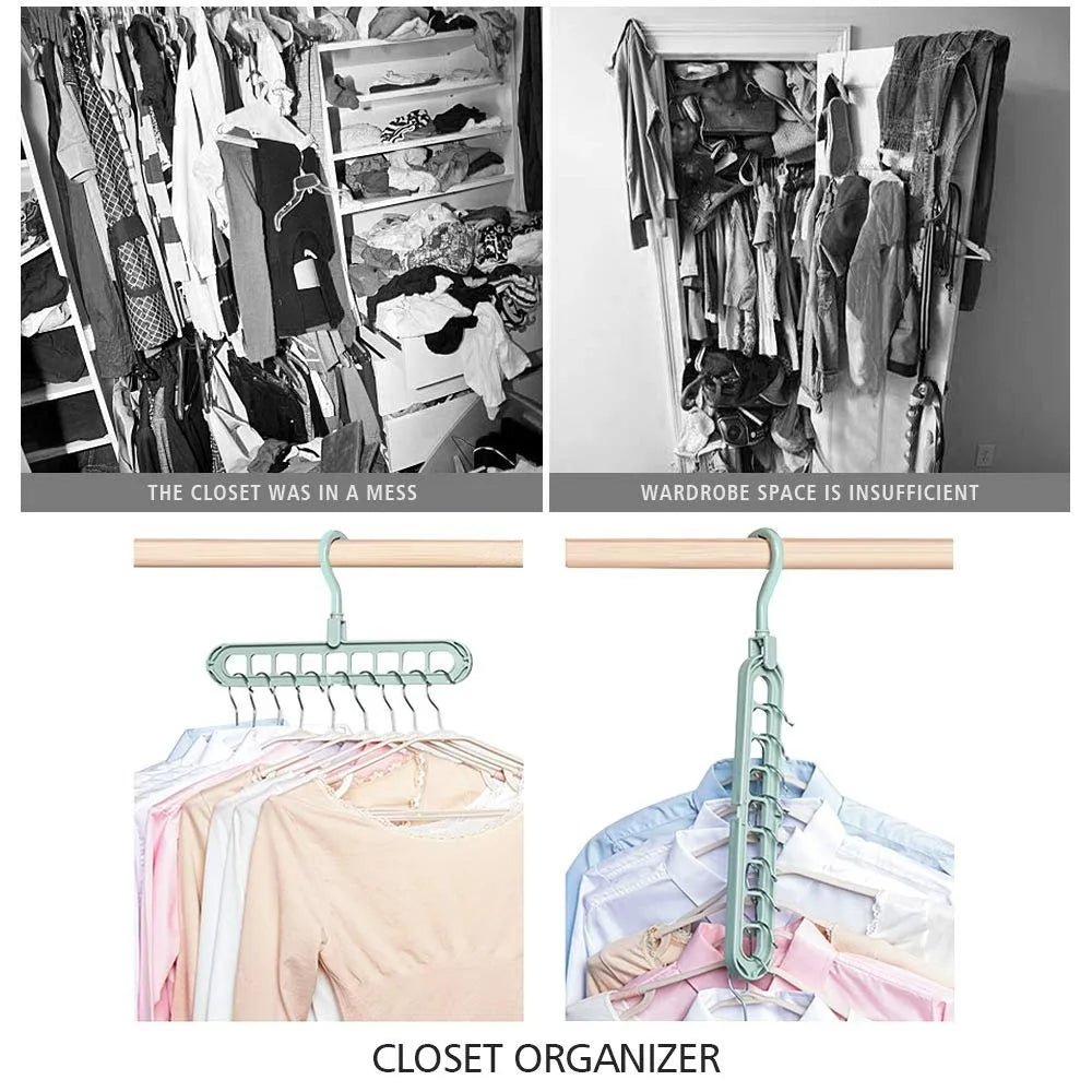 9 in 1 Smart Space-Saving Hanger | Cascading Closet Organiser with 360° Rotating Hook - Pack of 10