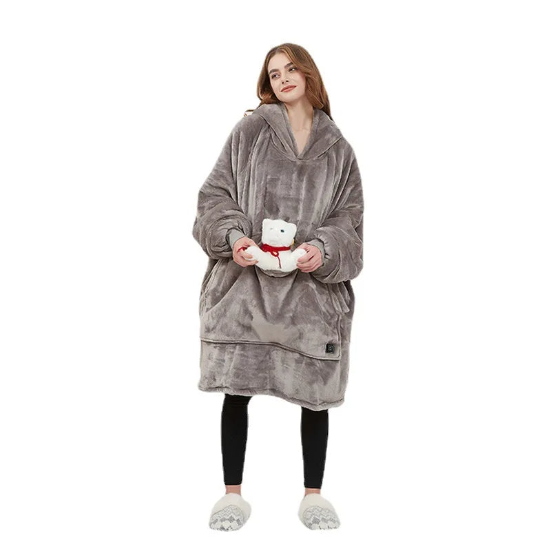 Oversized Heated Hoodie | USB Electric Wearable Blanket Hoodie for Men & Women - Flannel & Wool
