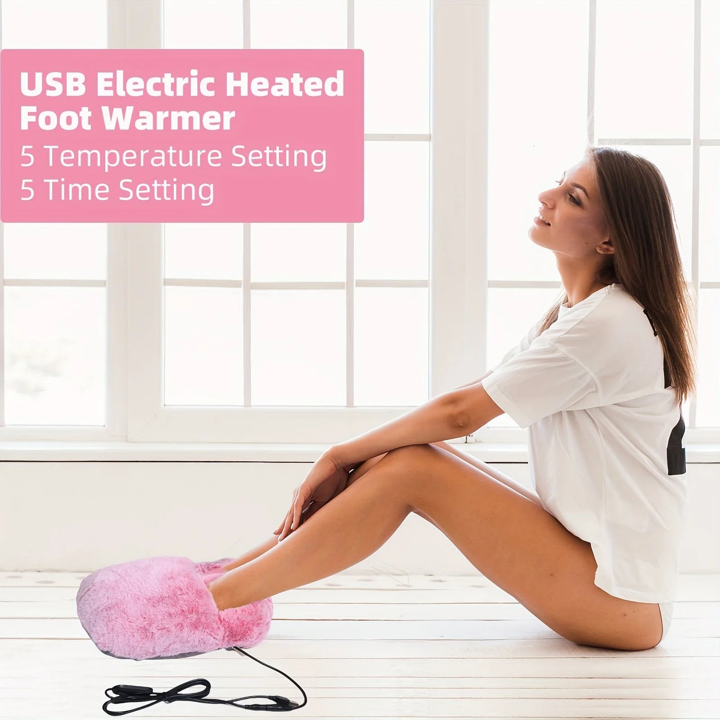 USB Electric Foot Warmer | Heated Plush Feet Warmer with Goose Down Padding - Home & Office