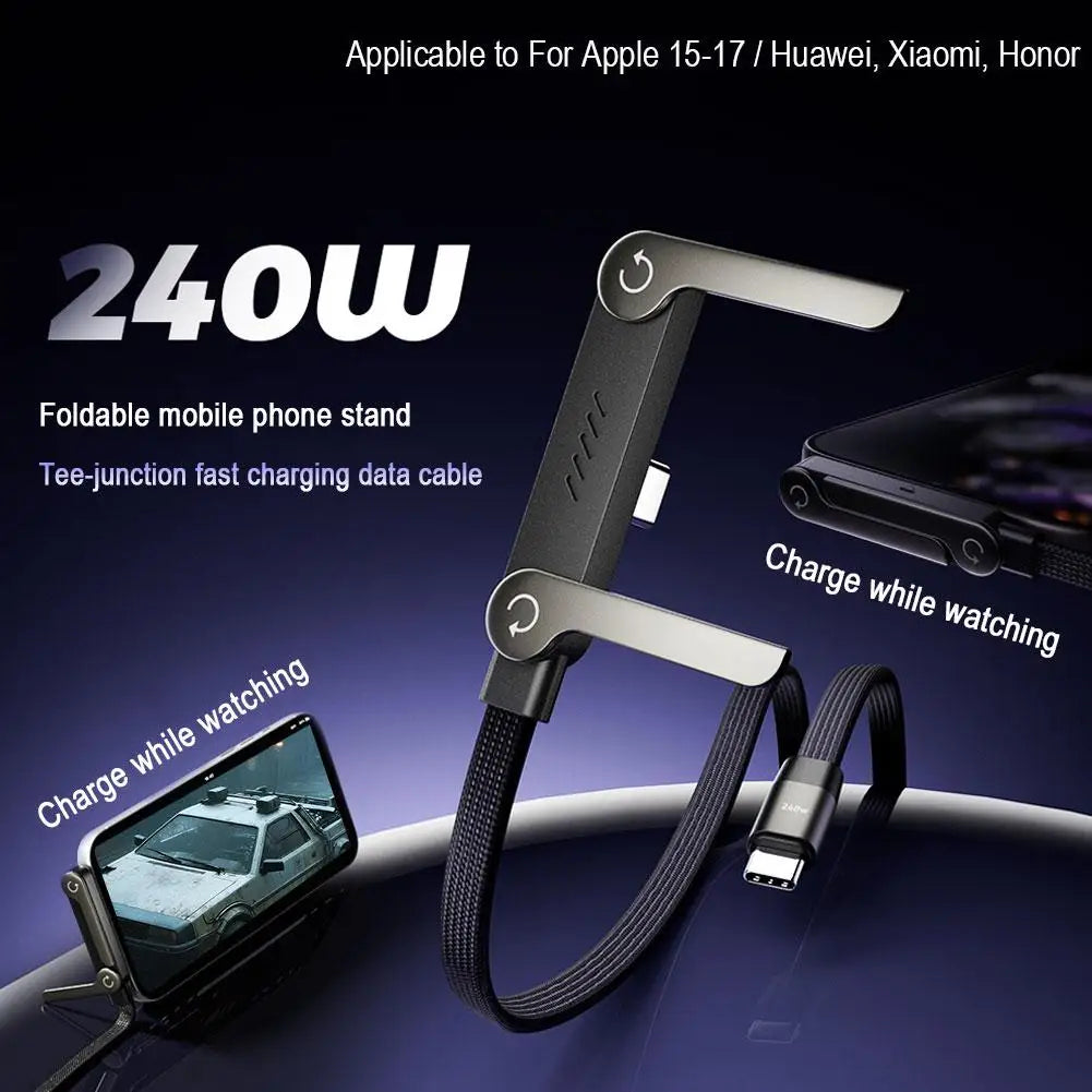 Apple USB-C charger compatibility infographic showing 240W fast charging support for iPhone 15-17, Huawei, Xiaomi, and other USB-C devices.