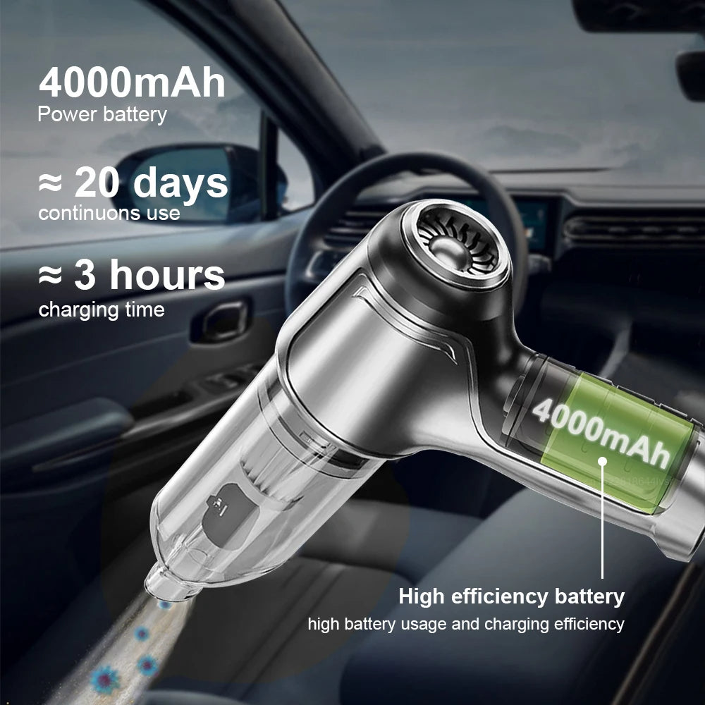 Best car vacuum shown in use inside a vehicle, demonstrating the slim nozzle reaching into tight car interior spaces.