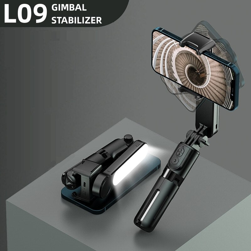 Black and white gimbal stabilizer variants shown side by side, highlighting the premium ABS and aluminium alloy build.