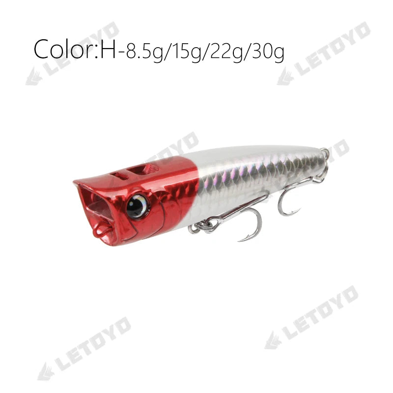 Topwater popper colour H - ghost white pattern, mimics a dying baitfish like a glide bait for wary bass in clear water.