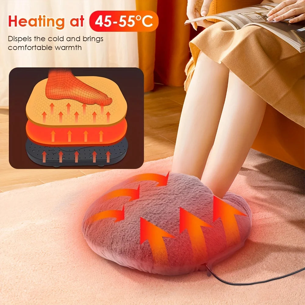 Heat pad for feet infographic showing the 45–55°C constant temperature range and the layered goose down padding construction.