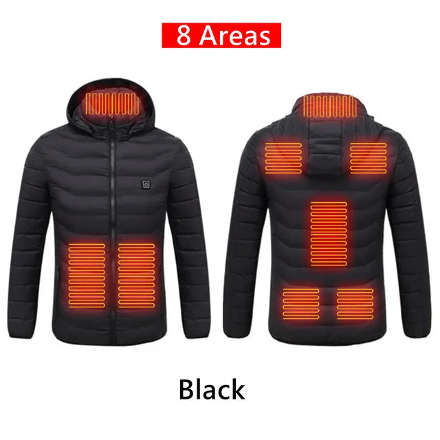 Diagram showing the 8 heating zones on this electric jacket with heaters.