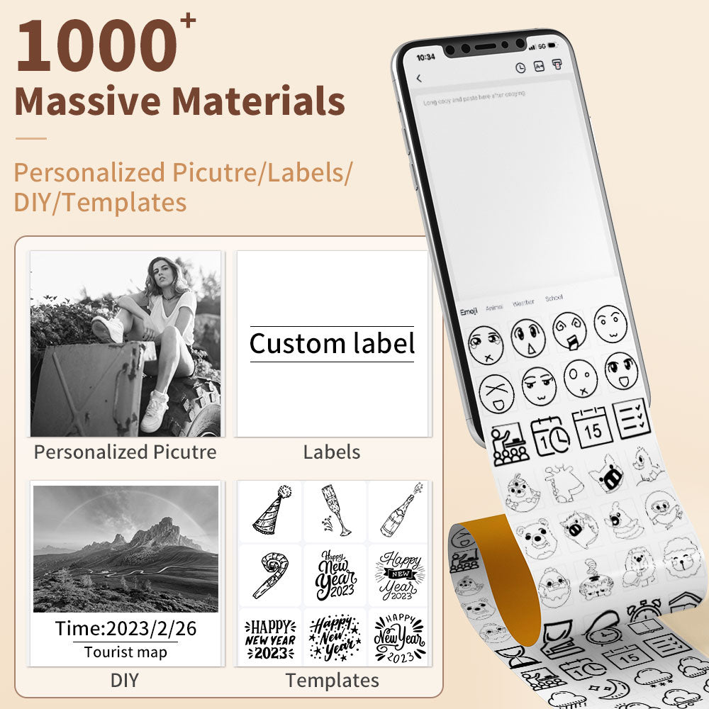 Label maker labels template library showing over 1000 customisable designs for home organisation, journaling, and product labelling.
