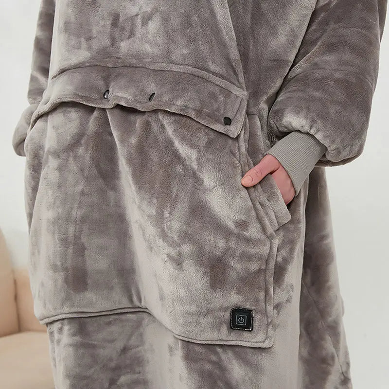 Men's blanket hoodie shown in black and navy blue variants, highlighting the unisex oversized fit suitable for men and women