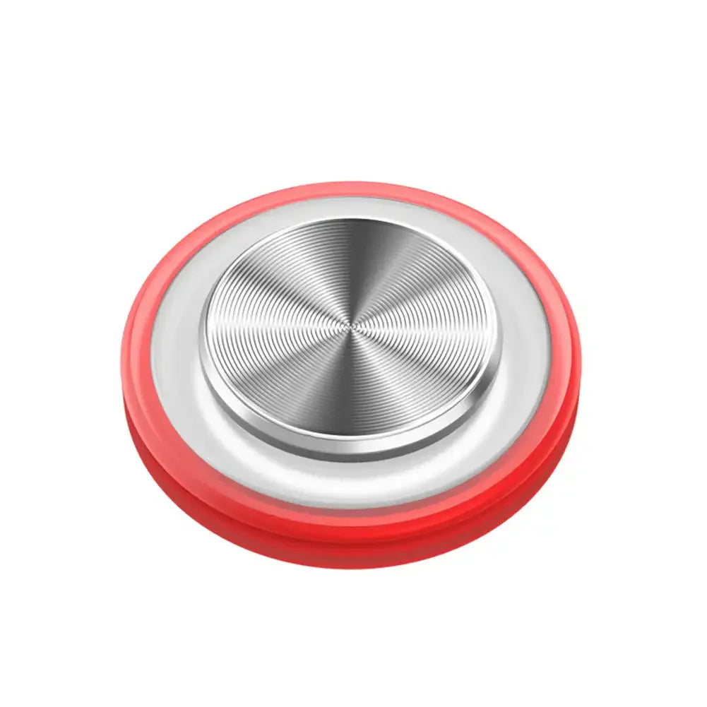 Red 360° mobile gaming controller shown top-down on a white background, highlighting the precision metal joystick button