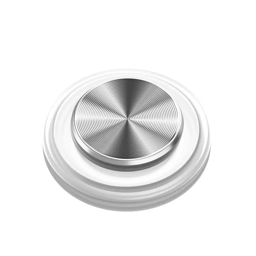 White 360° mobile gaming controller shown top-down on a white background, highlighting the precision metal joystick button