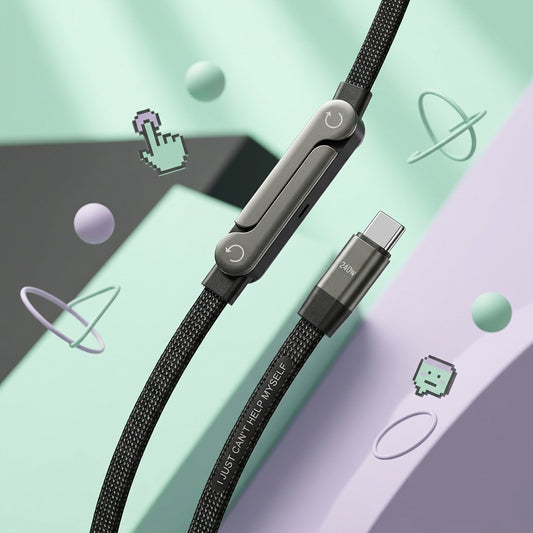 2 in 1 phone stand and fast charging cable shown with the 360° rotating metal stand deployed, keeping the phone upright while charging.