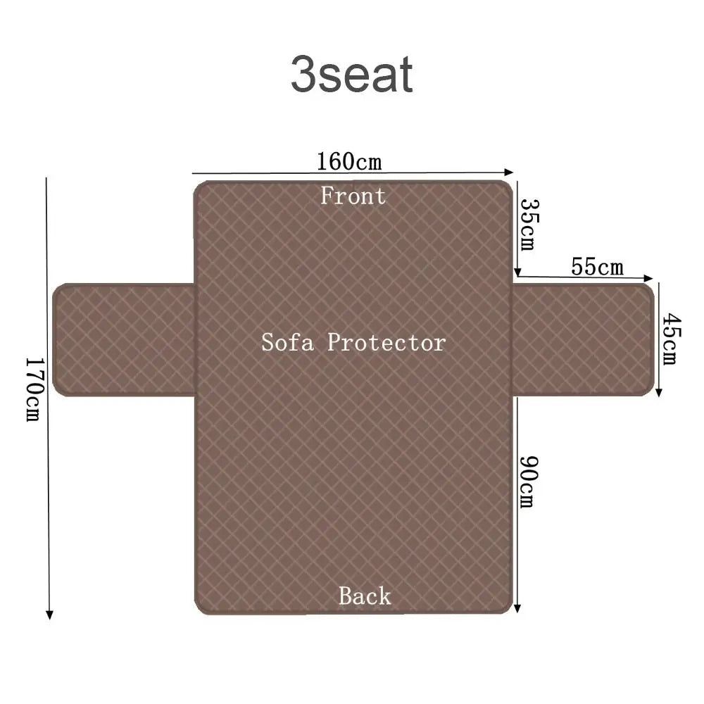 Sofa cover slipcover 3-seat size diagram showing the full dimensions for a tailored fit on large 3-seater sofas and couches.