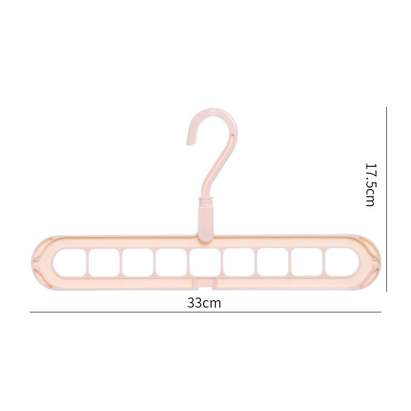 Powder 9-hole space saving hanger shown with dimensions 33x17.5cm, featuring a 360° rotating hook for any wardrobe rail.