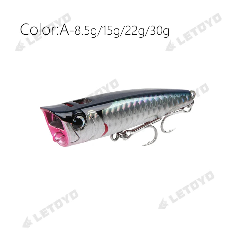 Topwater lure colour A - silver body with pink belly, available in 75mm to 110mm.