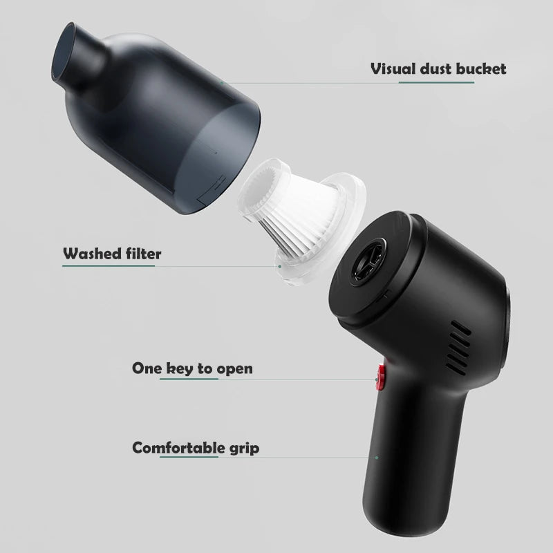 Diagram of the washable filter inside the vacuum cleaner car portable unit, showing the reusable HEPA filter component.